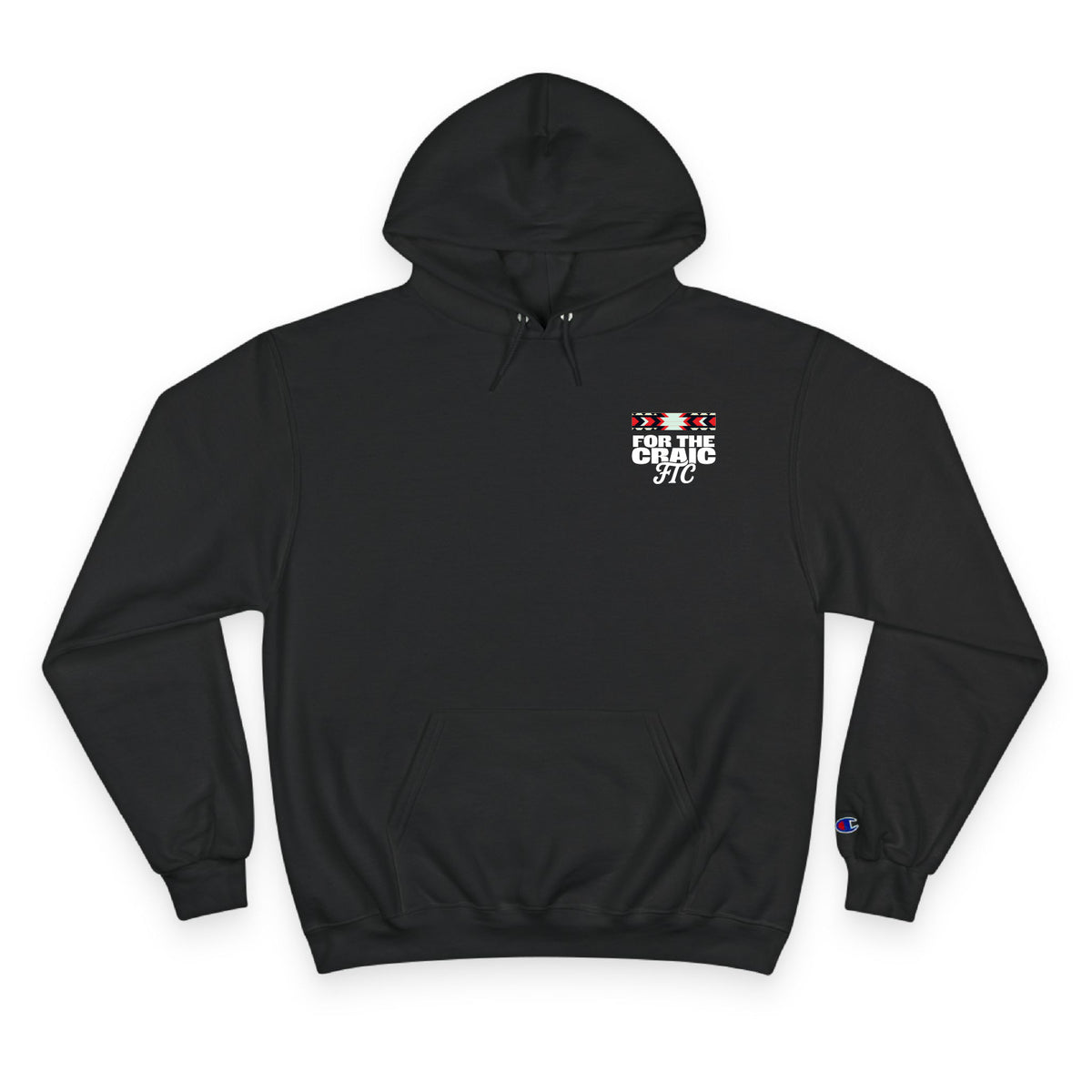 Front view of the For The Craic FTC Stripe (Text) Hoodie - Black